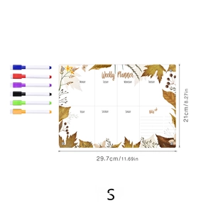 Detail of magnetic acrylic weekly planner for fridge with six colored markers