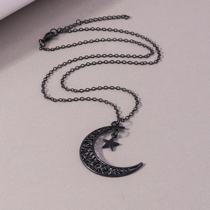 Gothic style black metal necklace with hollow moon and star pendant design