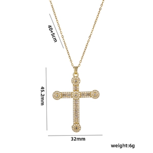 Hip hop gold cross pendant necklace with rhinestones and 40+5cm chain size
