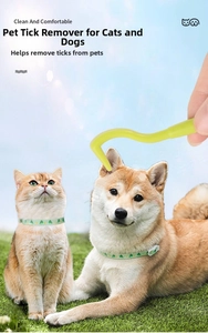 Lively scene of 3pcs pet tick removal tools used on a cat and dog on grass