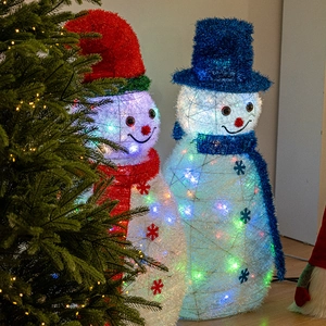 Illuminated large Christmas snowman lights with colorful LED bulbs for festive indoor decor