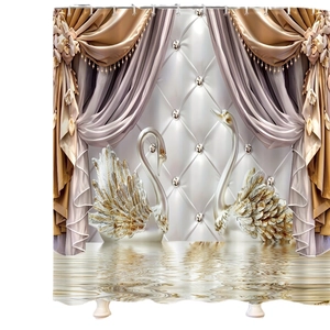 Luxury gold swan shower curtain with waterproof fabric and 12 hooks set for bathroom