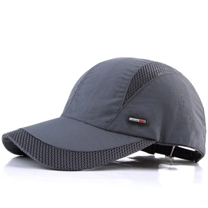 Dark gray quick-dry baseball cap with breathable mesh and side sports logo detail