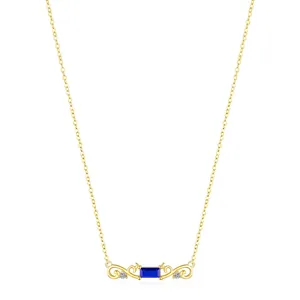 925 Sterling Silver Necklace With Rectangle Blue Stone And White Zircon Vintage Elegant Gold Plated Jewelry For Women