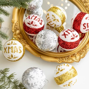 Sparkly gold silver and red XMAS foam balls ornaments for festive Christmas tree decor