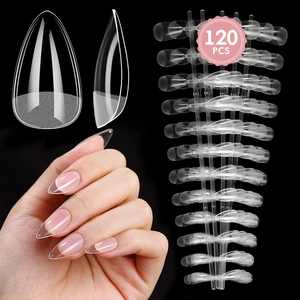 Lot de 120 faux ongles amande courts transparents avec base mate pour extension