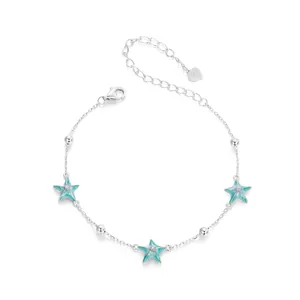 925 Sterling Silver Starfish Bracelet For Women Blue Green Enamel Sea Star Adjustable Chain Vacation Ocean Jewelry Gift