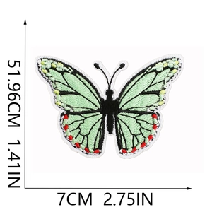 Macro detail of high-quality butterfly embroidery patch with vivid colored thread patterns