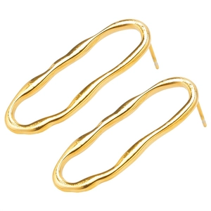 Detailed view of wave-shaped 304 stainless steel earrings with gold finish finish