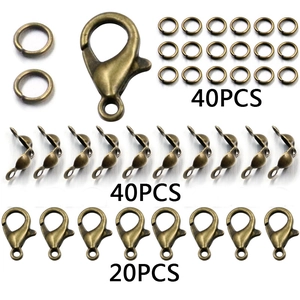 Detail of 100pcs antique bronze jewelry DIY set with lobster clasps and jump rings