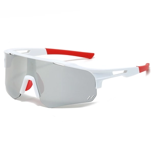 Sport cycling sunglasses with white frame and red rubber legs for outdoor protection