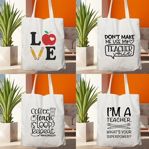 Canvas Tote Bag Reusable Cotton Shopping Handbag Teacher Appreciation Gift Printed Letter Casual For Women School
