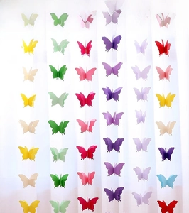 Vertical rows of colorful 3D paper butterflies for wall decoration and festive events