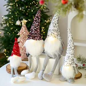 Lighted Christmas gnomes with sequins and LED glow for holiday desktop decoration