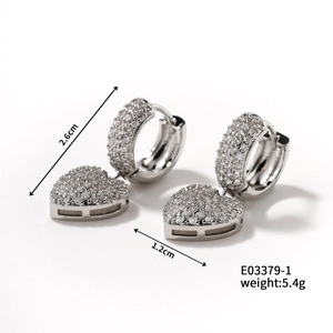 Detailed view of silver-tone heart drop earrings with dimensions 2.6cm and weight 5.4g
