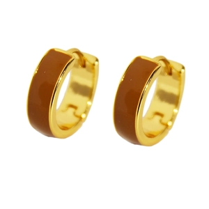 Retro style small gold hoop earrings with brown enamel finish for women daily fashion