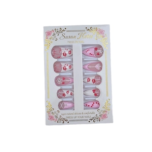 24pcs Sweet heart and bowknot press-on nails with red lip patterns and rhinestones
