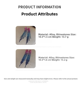 Detailed size and weight specs for long colorful tassel earrings with rhinestones
