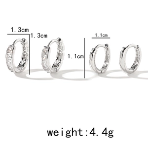 Silver textured hoop earrings with rhinestones, showing 1.1cm and 1.3cm diameter sizes