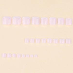 Set de 24 uñas postizas para pies estilo francés en rosa translúcido y blanco natural