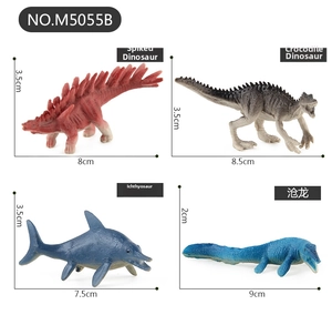 Detalles del set de mini dinosaurios con Kentrosaurus, Suchomimus, Ictiosaurio y Mosasaurio