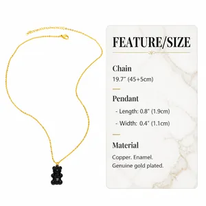 Detailed size specifications for the gold-plated black enamel gummy bear pendant necklace