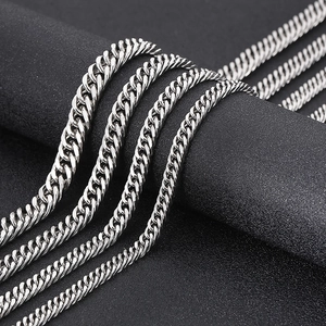 Close-up of polished silver titanium steel curb chain showing heavy metal texture