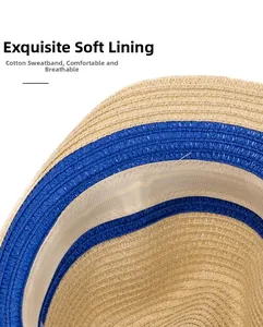 Close-up of breathable cotton sweatband and premium straw weave texture inside the hat