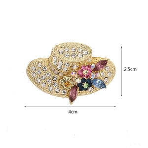Elegant french style straw hat brooch with sparkling crystals and colorful floral accents
