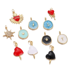Trendy Heart Star Enamel Charms Copper 18K Gold Plated DIY Jewelry Making Pendants Religious Cross Lightning Anchor Style