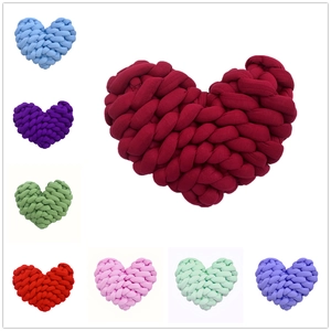 Heart Shaped Pillow Hand Knitted Core Spun Yarn Nordic Style Woven Knot Cushion For Home Decor Photography Props
