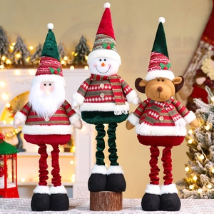 Christmas Doll Ornament Telescopic Long Legged Knitted Fabric Reindeer Snowman Santa Claus Festive Tabletop Decoration Cartoon