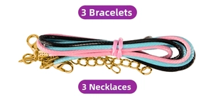 DIY jewelry set featuring three colorful braided bracelets and three matching necklaces