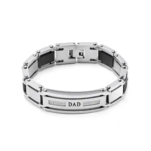 Men Stainless Steel Dad Letter Bracelet Two Tone Cubic Zirconia Link Chain Fashion Jewelry Father Gift