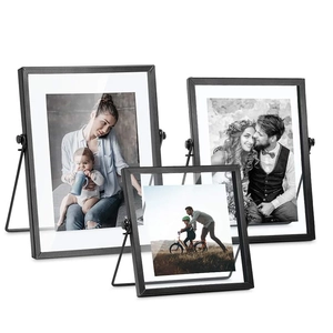 Cadre Photo Rotatif En Métal Minimaliste Géométrique Flottant Double Face En Verre Support D'Image Décoration De Bureau