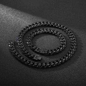 Chaîne cubaine noire 10mm pour homme avec fermoir rectangulaire en acier inoxydable