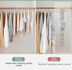 Vertical stacking closet hooks for kids clothes to maximize 60 percent wardrobe space