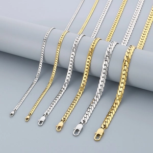 Collier Maille Cubaine Chaîne Gourmette Plate Figaro Acier Inoxydable Bijoux Plaqué Or 18K Mode Hip Hop Homme Femme