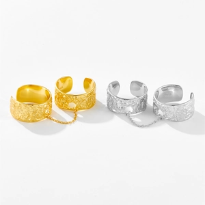 Adjustable S925 sterling silver hammered chain rings in gold and silver finish