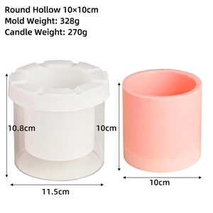 Detailed size parameters for 10x10cm hollow cylindrical candle mold and wax output