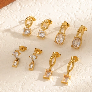 Stainless Steel Drop Earrings 18K Gold Plated Cubic Zirconia Geometric Dangle Jewelry For Women Non-Tarnish