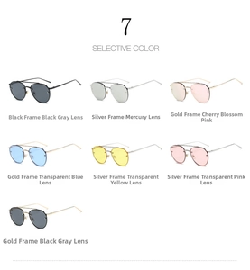 Multiple color variations of classic aviator metal frame sunglasses in a 7-pair grid