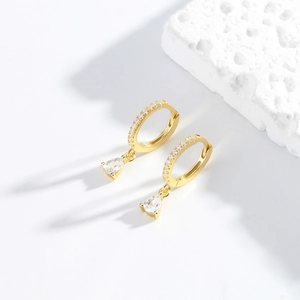 Luxurious S925 sterling silver gold drop earrings with sparkling zircon stones