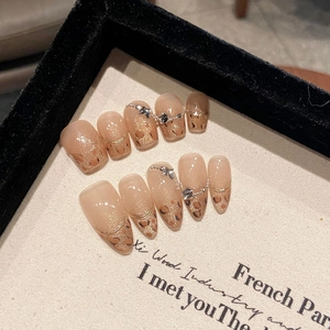 Handmade Press On Nails Leopard Print Gradient Glitter Rhinestone Luxury Style Artificial False Nails For Women