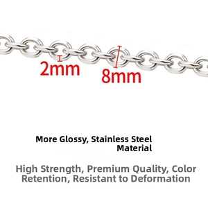 Macro view of 2mm stainless steel oval chain links with 8mm diameter specifications