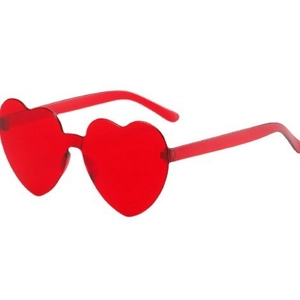 Red heart-shaped rimless sunglasses in a glossy transparent jelly finish for women