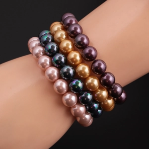 Round Shell Artificial Pearl Bracelet Elegant Beads Elastic Fashion Jewelry For Women Multi Color