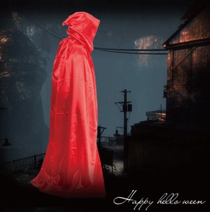 Detailed view of the red satin hooded cape for Halloween and cosplay outfits