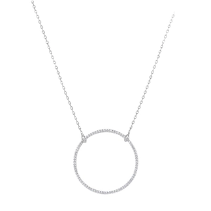 Collier en argent 925 avec pendentif cercle micro-pavé de pierres de zircon blanc