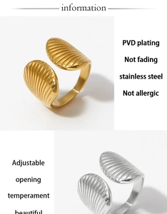 Macro detail of fan-shaped seashell texture on PVD plated stainless steel rings